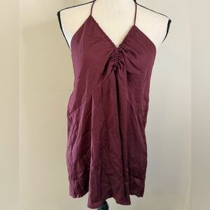 Women's Burgundy Halter Ruched Front Slip Top